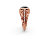 Rose gold Fancy Black Cushion Cut Brilliant Milgrain Filigree Diamond Ring with Square Prong Setting_2