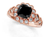 Rose gold Fancy Black Cushion Cut Brilliant Milgrain Pave Heart Band Solitaire Ring_1
