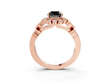 Rose gold Fancy Black Cushion Cut Brilliant Milgrain Pave Heart Band Solitaire Ring_3