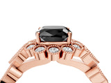 Rose gold Fancy Black Cushion Cut Brilliant Milgrain Pave Heart Band Solitaire Ring_4