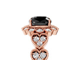 Rose gold Fancy Black Cushion Cut Brilliant Milgrain Pave Heart Band Solitaire Ring_5