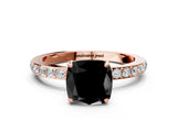 Rose gold Fancy Black Cushion Cut Brilliant Pavé Band Solitaire with Four-Prong Setting