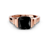 Rose gold Fancy Black Cushion Cut Brilliant Solitaire Diamond Ring with Channel Set Band and Bar Prong Setting