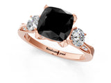 Rose gold Fancy Black Cushion Cut Brilliant Three-Stone Diamond Ring with Pavé Band and Four-Prong Setting_13