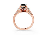 Rose gold Fancy Black Cushion Cut Brilliant Three-Stone Diamond Ring with Pavé Band and Four-Prong Setting_15