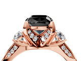 Rose gold Fancy Black Cushion Cut Brilliant Three-Stone Diamond Ring with Pavé Band and Four-Prong Setting_16