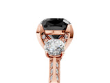 Rose gold Fancy Black Cushion Cut Brilliant Three-Stone Diamond Ring with Pavé Band and Four-Prong Setting_17