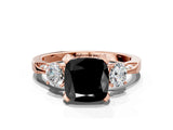 Rose gold Fancy Black Cushion Cut Brilliant Three-Stone Diamond Ring with Pavé Band and Four-Prong Setting_24