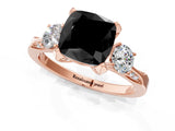 Rose gold Fancy Black Cushion Cut Brilliant Three-Stone Diamond Ring with Pavé Band and Four-Prong Setting_25