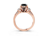 Rose gold Fancy Black Cushion Cut Brilliant Three-Stone Diamond Ring with Pavé Band and Four-Prong Setting_6