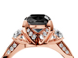 Rose gold Fancy Black Cushion Cut Brilliant Three-Stone Diamond Ring with Pavé Band and Four-Prong Setting_7
