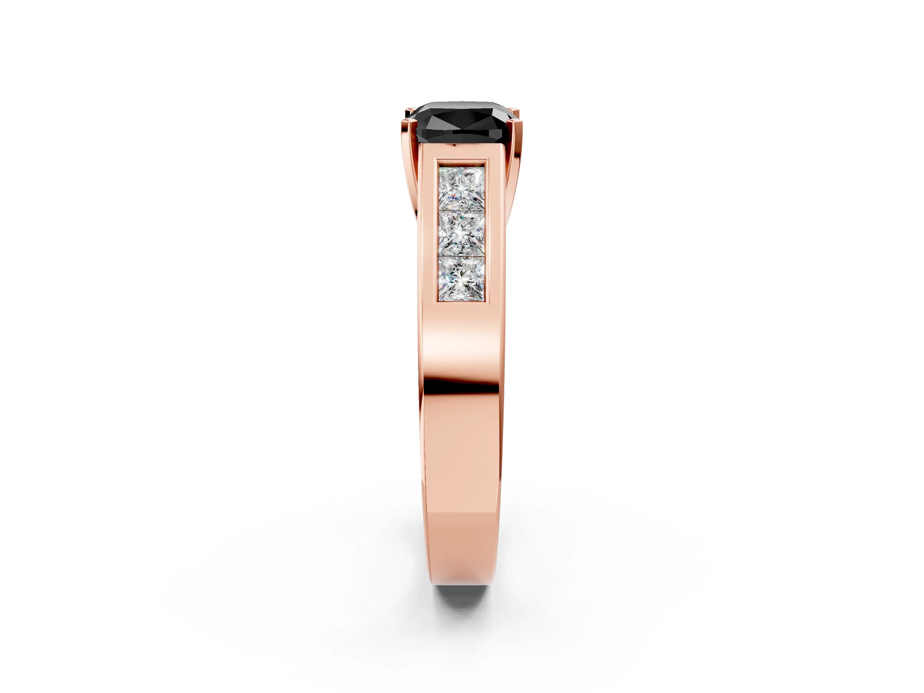 Rose gold Fancy Black Cushion Cut Cut Channel Set Solitaire Ring with Four-Prong Setting_2