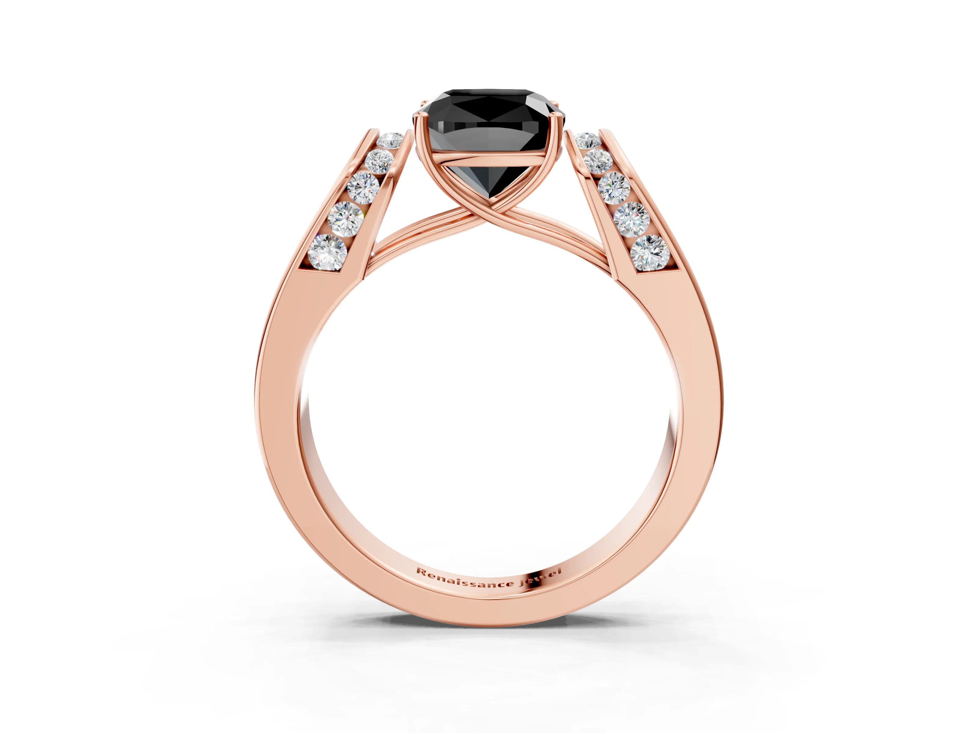 Rose gold Fancy Black Cushion Cut Cut Diamond Channel Set Solitaire Ring with Four-Prong Setting_3