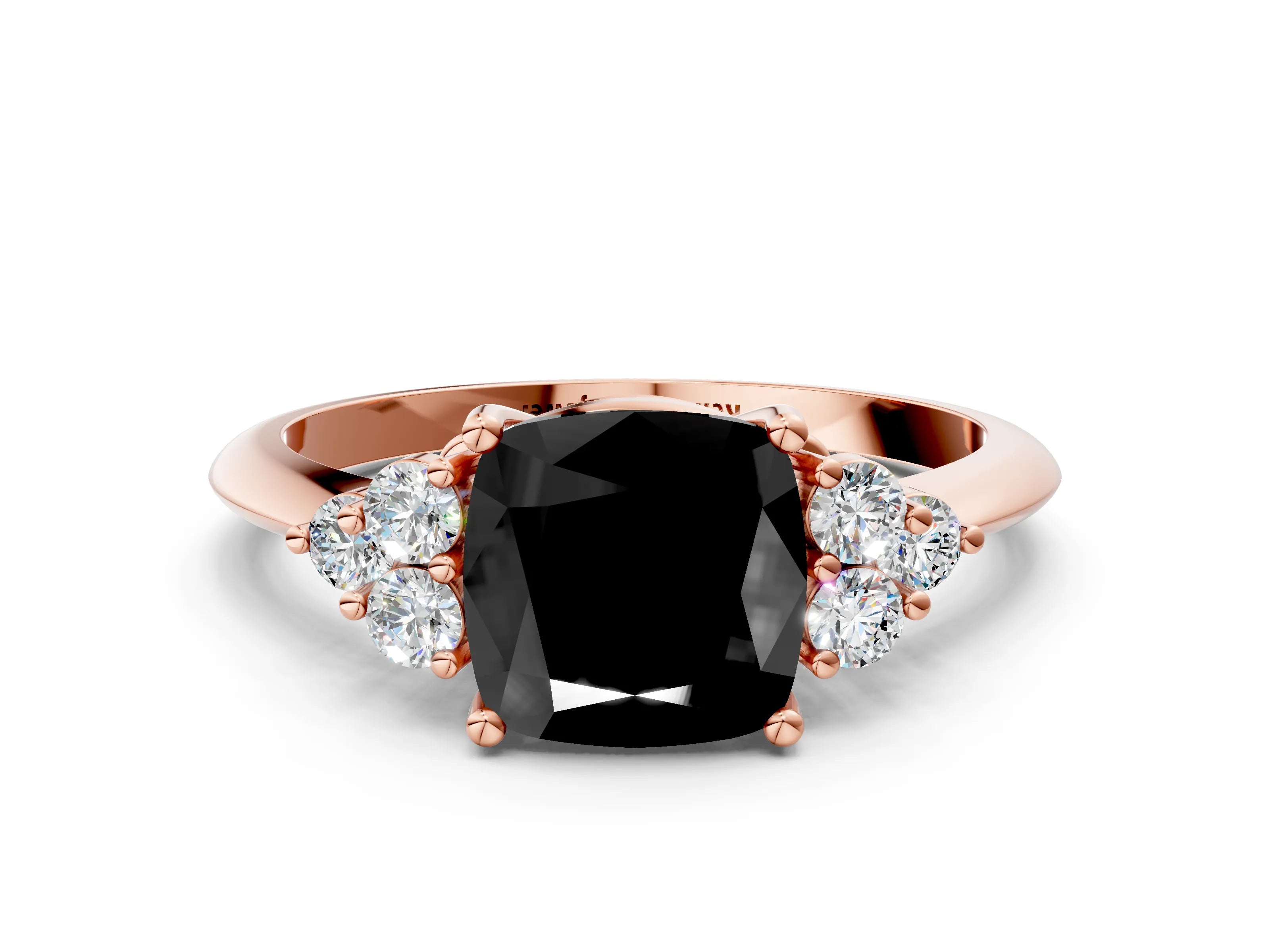 Rose gold Fancy Black Cushion Cut Cut Diamond Cluster Ring with Solitaire Band and Four-Prong Setting_12