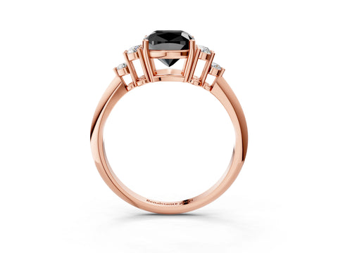Rose gold Fancy Black Cushion Cut Cut Diamond Cluster Ring with Solitaire Band and Four-Prong Setting_15
