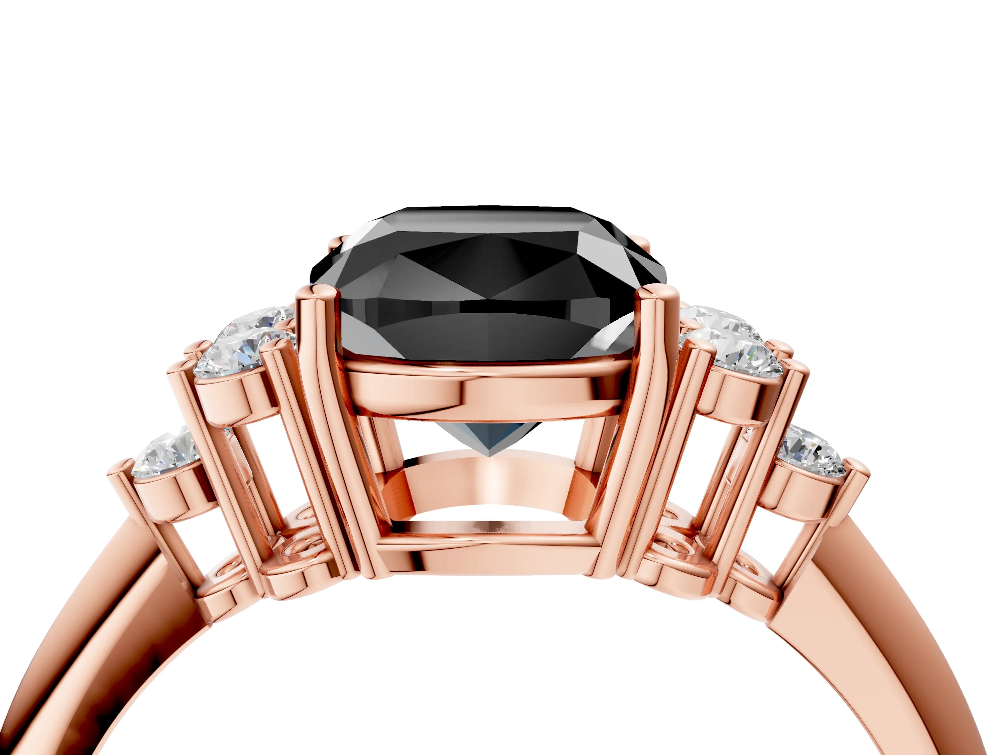 Rose gold Fancy Black Cushion Cut Cut Diamond Cluster Ring with Solitaire Band and Four-Prong Setting_16