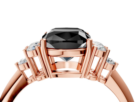 Rose gold Fancy Black Cushion Cut Cut Diamond Cluster Ring with Solitaire Band and Four-Prong Setting_16