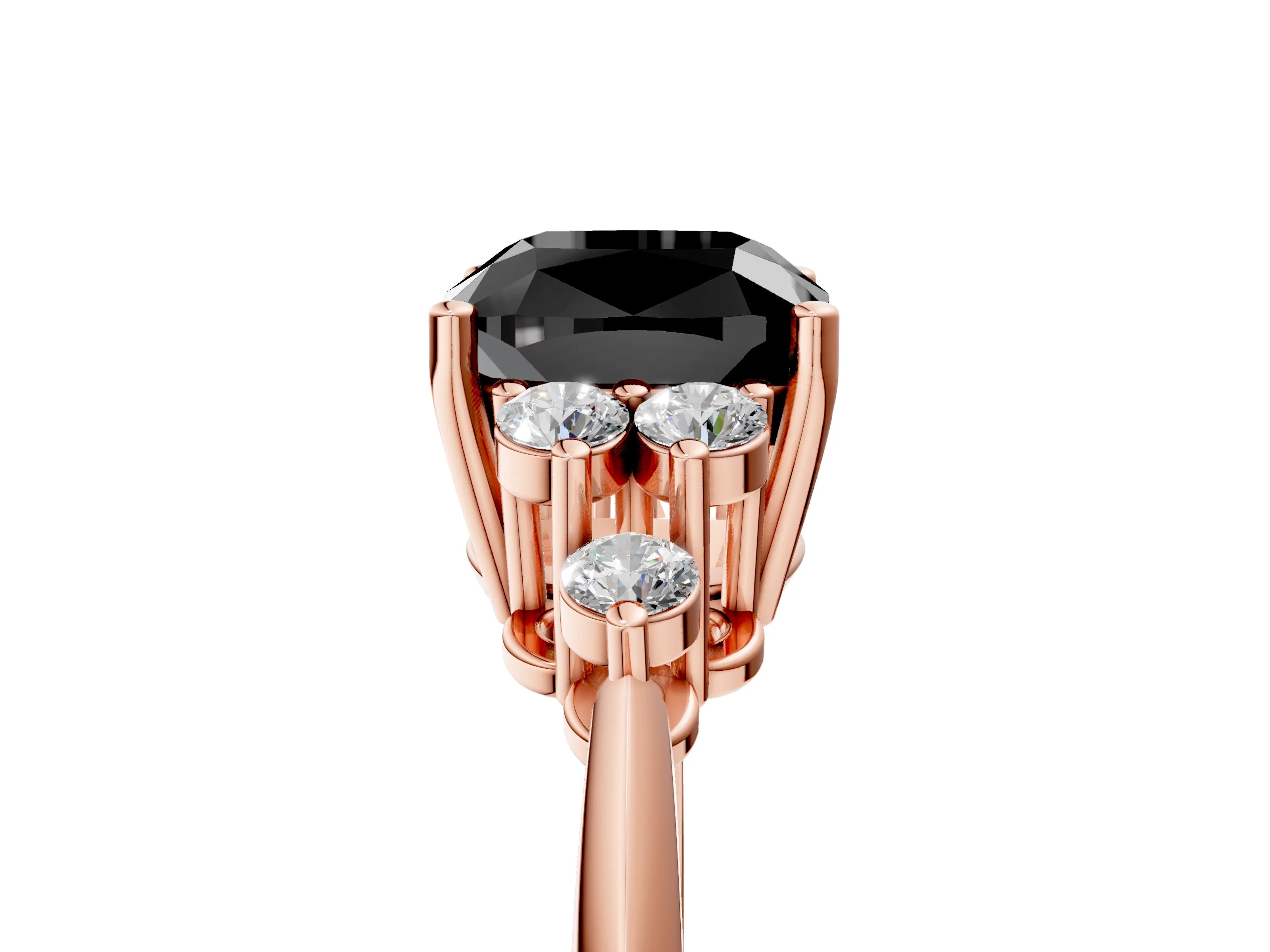 Rose gold Fancy Black Cushion Cut Cut Diamond Cluster Ring with Solitaire Band and Four-Prong Setting_17