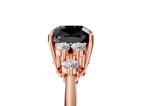 Rose gold Fancy Black Cushion Cut Cut Diamond Cluster Ring with Solitaire Band and Four-Prong Setting_17
