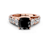 Rose gold Fancy Black Cushion Cut Cut Diamond Engagement Ring with Pavé Band and Four-Prong Setting