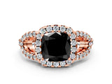 Rose gold Fancy Black Cushion Cut Cut Diamond Halo Engagement Ring with Open Split Pavé Band