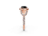 Rose gold Fancy Black Cushion Cut Cut Diamond Halo Engagement Ring with Open Split Pavé Band_2