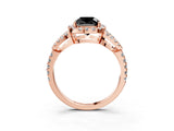 Rose gold Fancy Black Cushion Cut Cut Diamond Halo Engagement Ring with Open Split Pavé Band_3