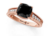 Rose gold Fancy Black Cushion Cut Cut Diamond Milgrain Pave Band Four-Prong Setting Ring_4