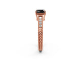 Rose gold Fancy Black Cushion Cut Cut Diamond Milgrain Pave Band Four-Prong Setting Ring_5