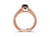 Rose gold Fancy Black Cushion Cut Cut Diamond Milgrain Pave Band Four-Prong Setting Ring_6