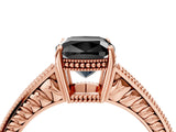 Rose gold Fancy Black Cushion Cut Cut Diamond Milgrain Pave Band Four-Prong Setting Ring_7