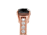 Rose gold Fancy Black Cushion Cut Cut Diamond Milgrain Pave Band Four-Prong Setting Ring_8