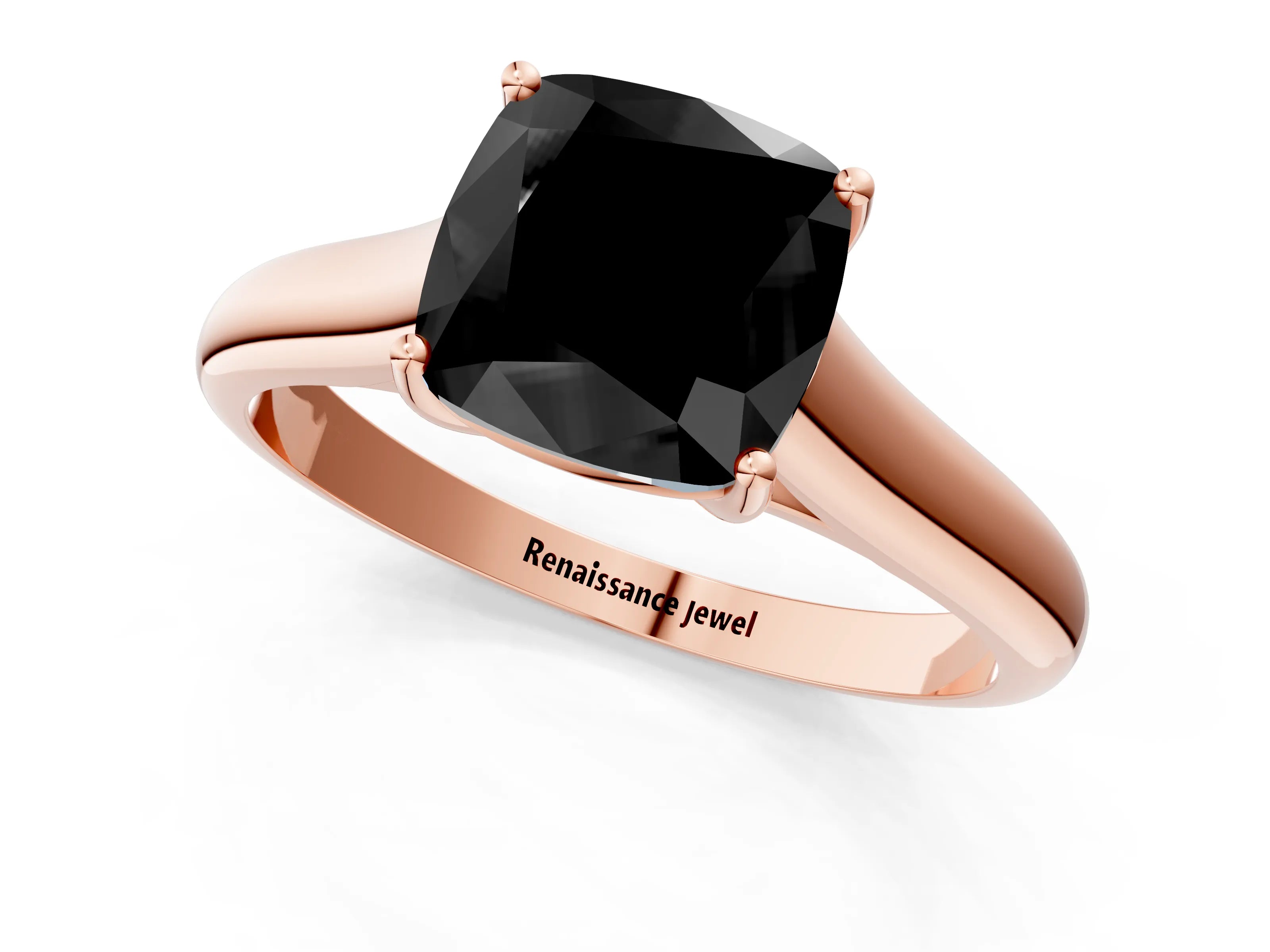 Rose gold Fancy Black Cushion Cut Cut Diamond Solitaire Engagement Ring with Tapered Plain Band and Four-Prong Setting_1