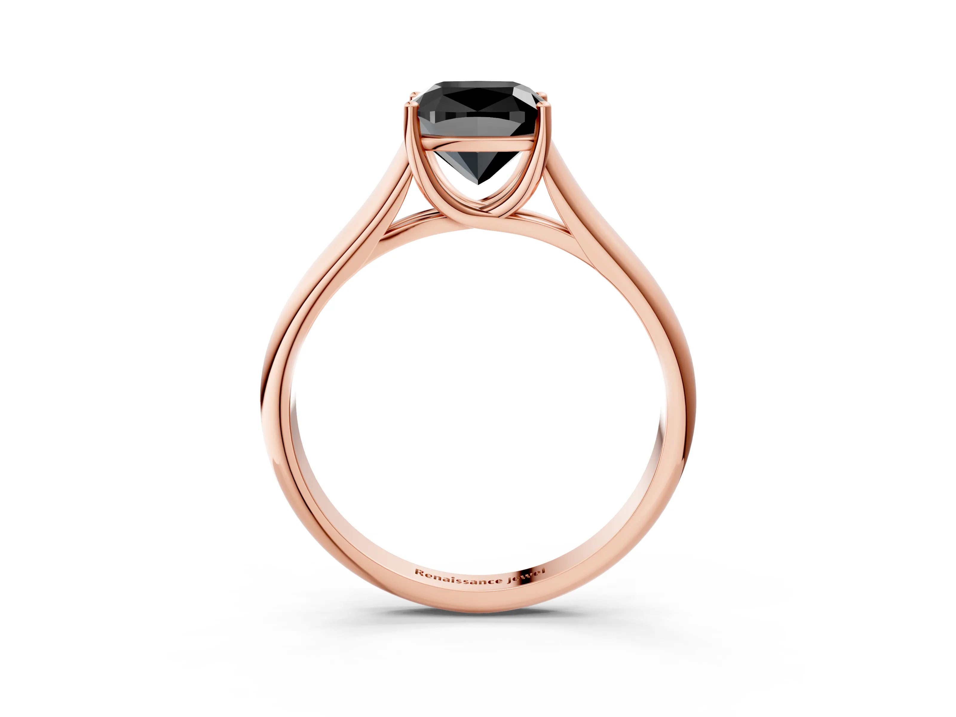 Rose gold Fancy Black Cushion Cut Cut Diamond Solitaire Engagement Ring with Tapered Plain Band and Four-Prong Setting_3