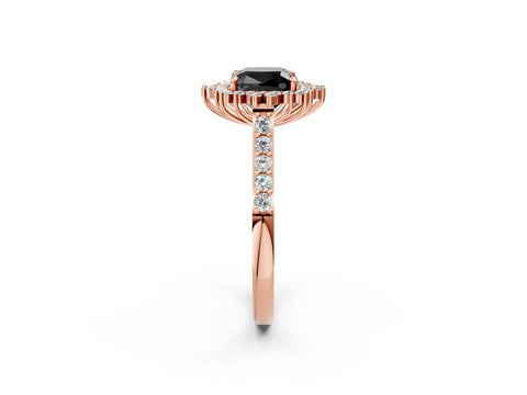 Rose gold Fancy Black Cushion Cut Cut Diamond Sunburst Halo Engagement Ring with Pavé Band_2