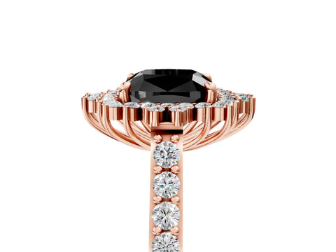 Rose gold Fancy Black Cushion Cut Cut Diamond Sunburst Halo Engagement Ring with Pavé Band_5