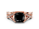 Rose gold Fancy Black Cushion Cut Cut Diamond Twisted Band with Milgrain Pave Setting and Four-Prong Setting