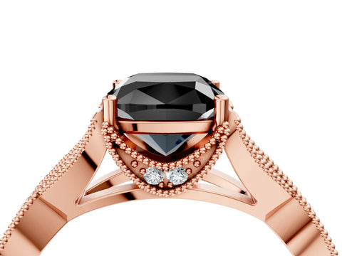 Rose gold Fancy Black Cushion Cut Cut Diamond Twisted Band with Milgrain Pave Setting and Four-Prong Setting_4