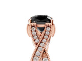 Rose gold Fancy Black Cushion Cut Cut Diamond Twisted Band with Milgrain Pave Setting and Four-Prong Setting_5
