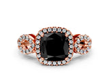 Rose gold Fancy Black Cushion Cut Cut Halo Diamond Infinity Band with Four-Prong Setting