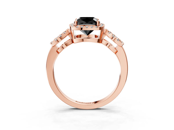 Rose Gold Cushion Cut Pave Infinity Halo Engagement Ring Setting for Black Center