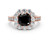 Rose gold Fancy Black Cushion Cut Cut Halo Diamond Pavé Engagement Ring with Milgrain Detailing