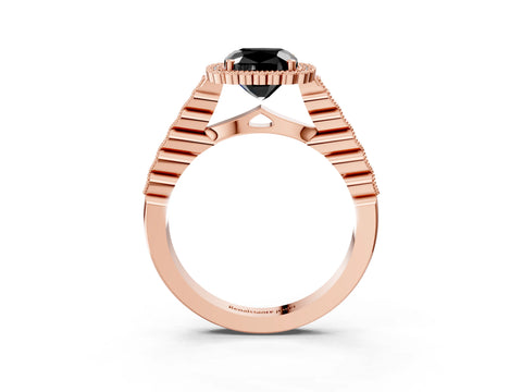 Rose gold Fancy Black Cushion Cut Cut Halo Pavé Solitaire Ring with Milgrain Band_3