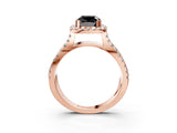 Rose gold Fancy Black Cushion Cut Cut Halo Split Shank Pave Set Ring_3