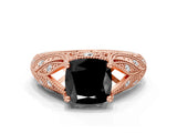 Rose gold Fancy Black Cushion Cut Cut Milgrain Pave Diamond Engagement Ring with Four-Prong Setting_15