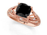 Rose gold Fancy Black Cushion Cut Cut Milgrain Pave Diamond Engagement Ring with Four-Prong Setting_16