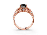 Rose gold Fancy Black Cushion Cut Cut Milgrain Pave Diamond Engagement Ring with Four-Prong Setting_18