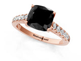 Rose gold Fancy Black Cushion Cut Cut Pavé Band Solitaire Ring with Four-Prong Setting_1