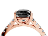 Rose gold Fancy Black Cushion Cut Cut Pavé Band Solitaire Ring with Four-Prong Setting_4