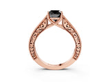 Rose gold Fancy Black Cushion Cut Cut Pave Band Milgrain Solitaire Ring_3